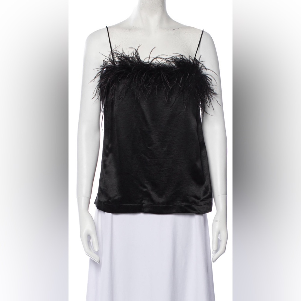Veronica Beard Square Neckline Sleeveless Top Camisole Ostrich Feathers